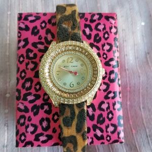 Betsey Johnson Diamond Leather Leopard Watch